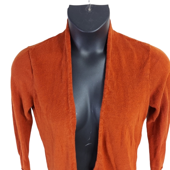 Eileen Fisher Petite Small Cinnamon Orange 100% Linen Knit Cardigan Sweater LS - Picture 8 of 14